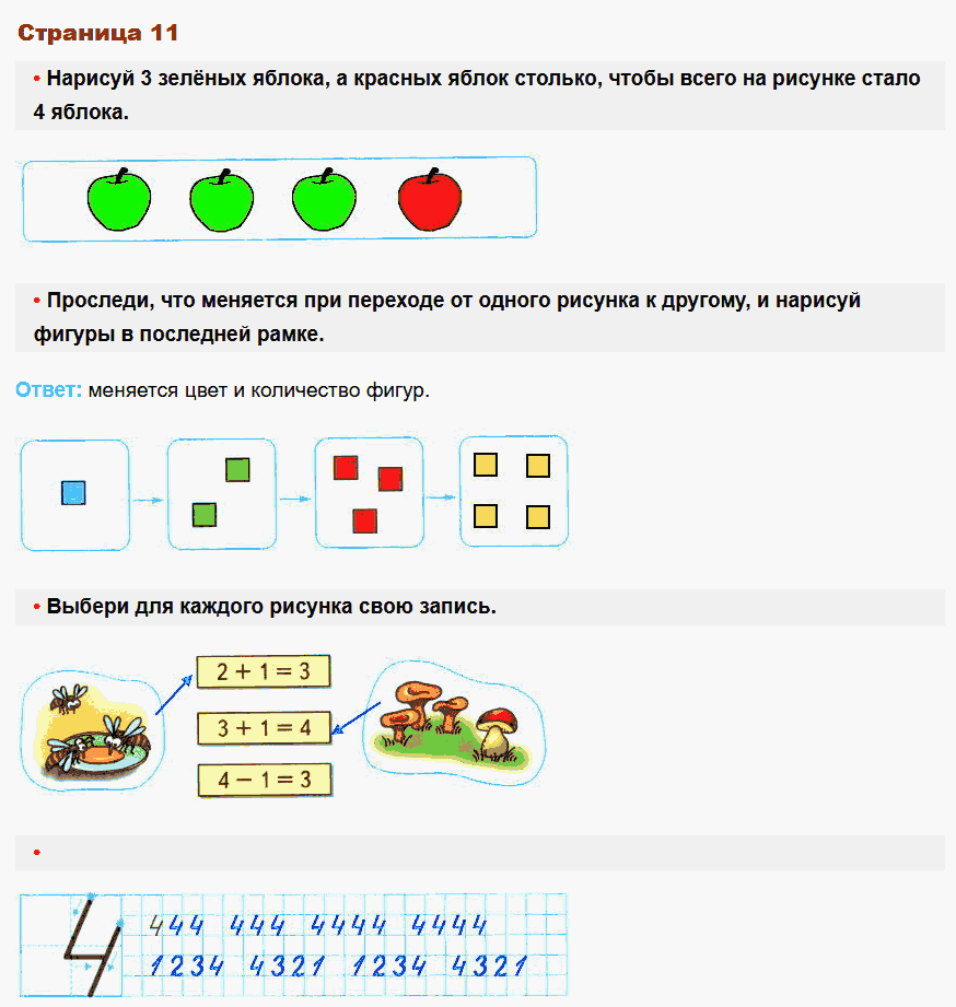 Математика 1 класс рабочая тетрадь Моро, Волкова стр 11