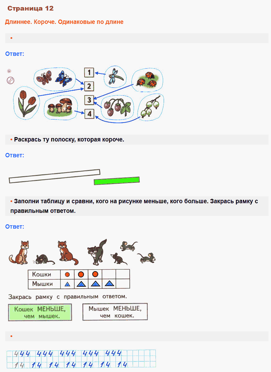 Математика 1 класс рабочая тетрадь Моро, Волкова стр 12