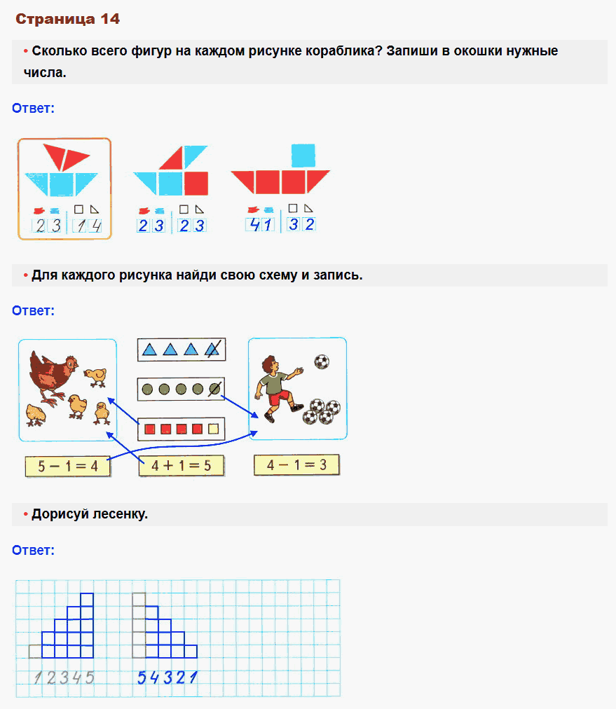 Математика 1 класс рабочая тетрадь Моро, Волкова стр 14