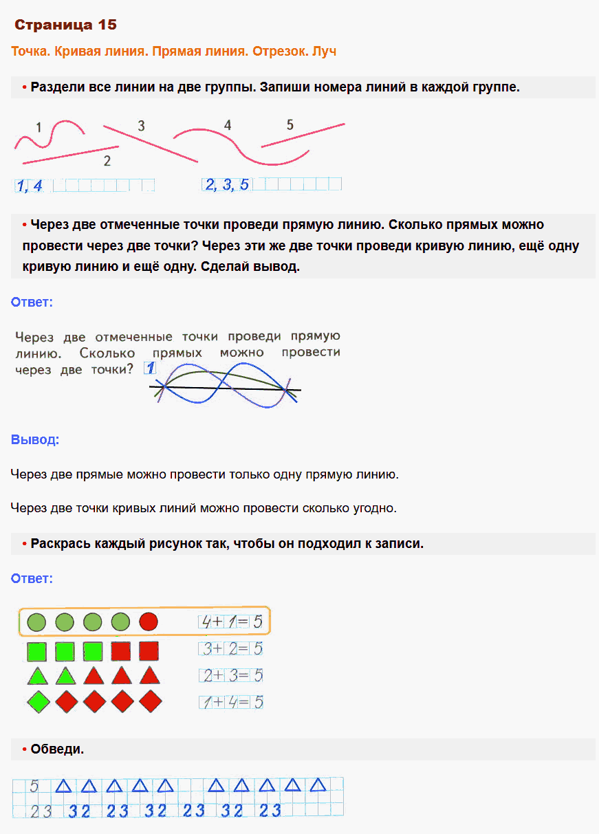 Математика 1 класс рабочая тетрадь Моро, Волкова стр 15