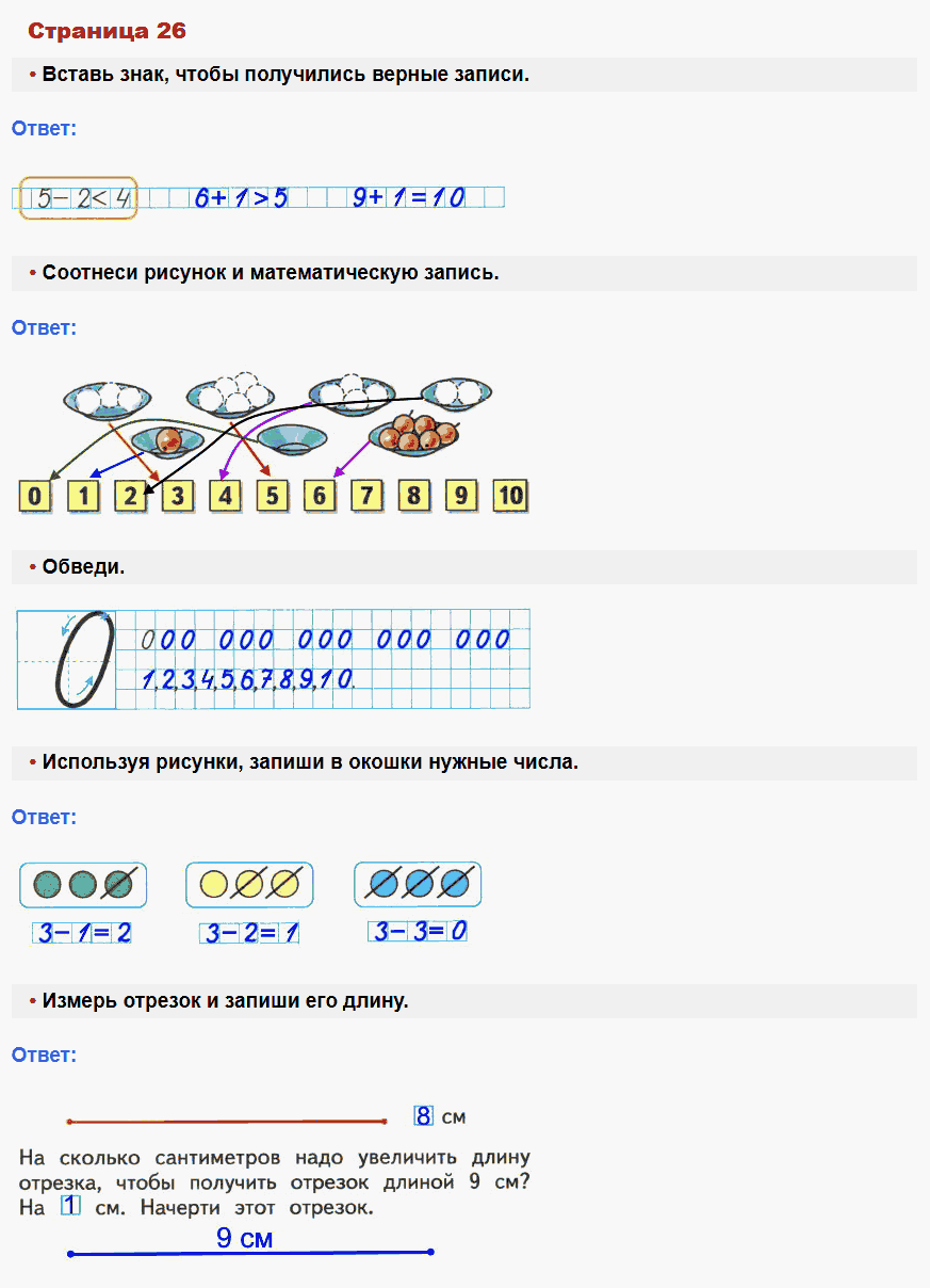 Математика 1 класс рабочая тетрадь Моро, Волкова стр 26