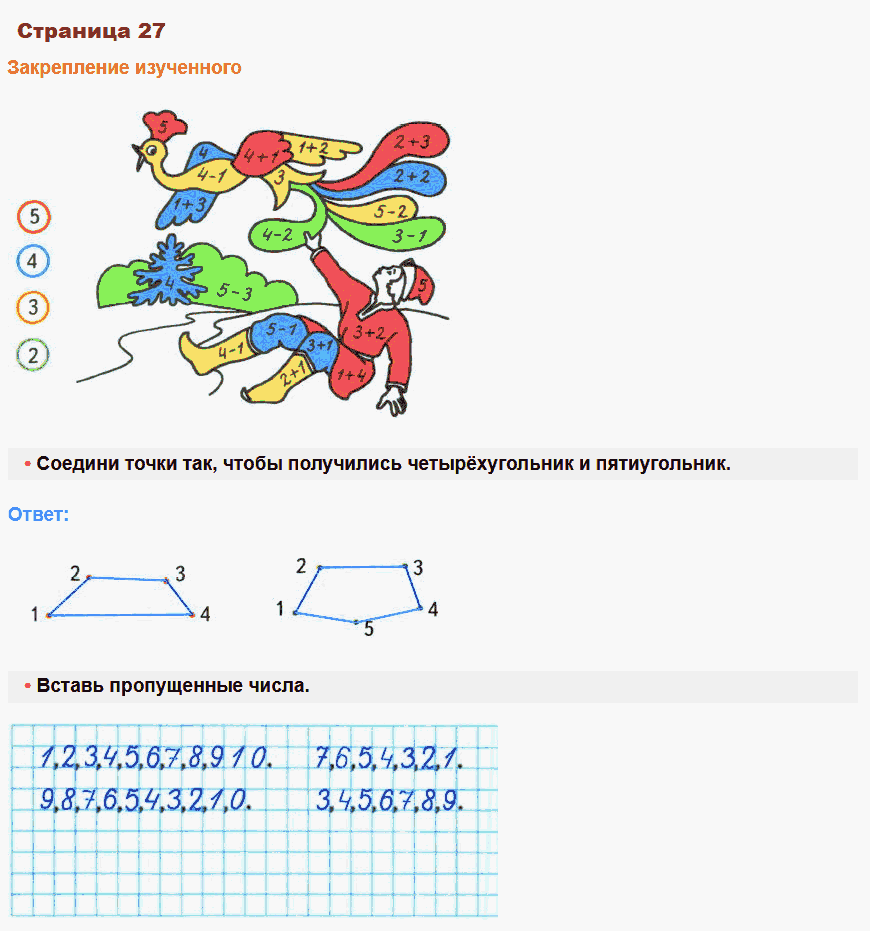 Математика 1 класс рабочая тетрадь Моро, Волкова стр 27