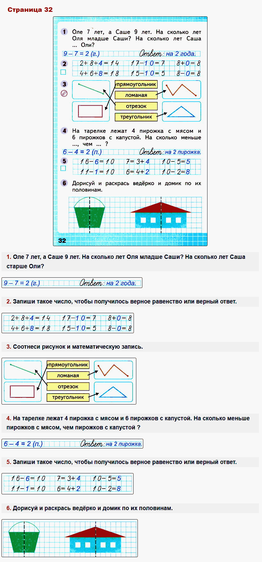 Математика 1 класс рабочая тетрадь Моро, Волкова стр 32