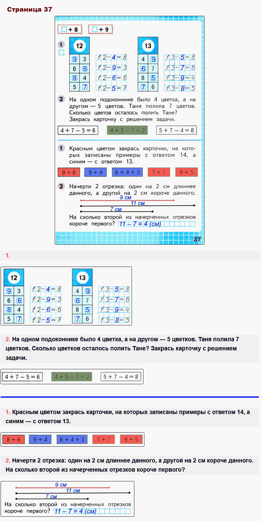 Математика 1 класс рабочая тетрадь Моро, Волкова стр 37