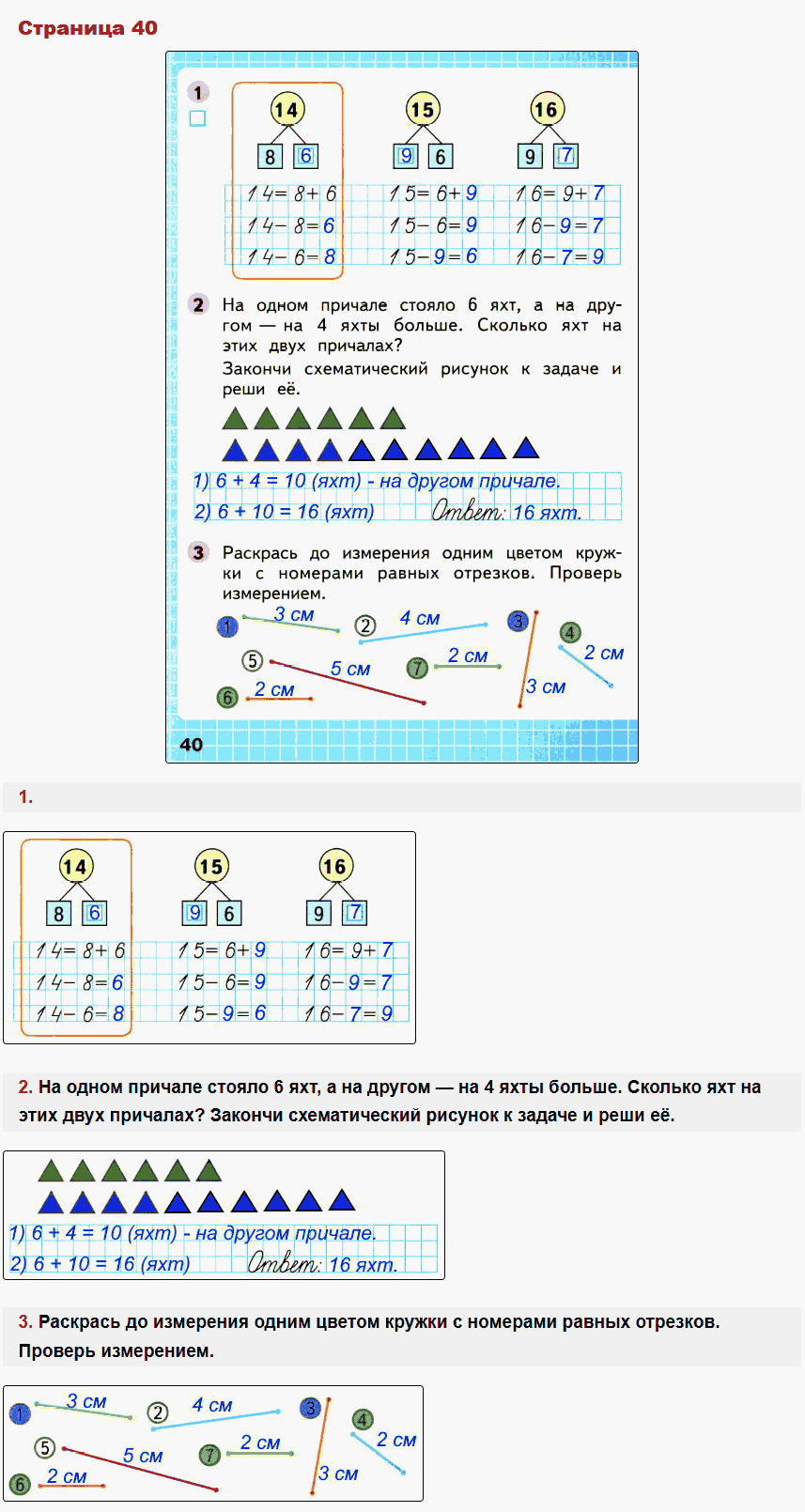 Математика 1 класс рабочая тетрадь Моро, Волкова стр 40