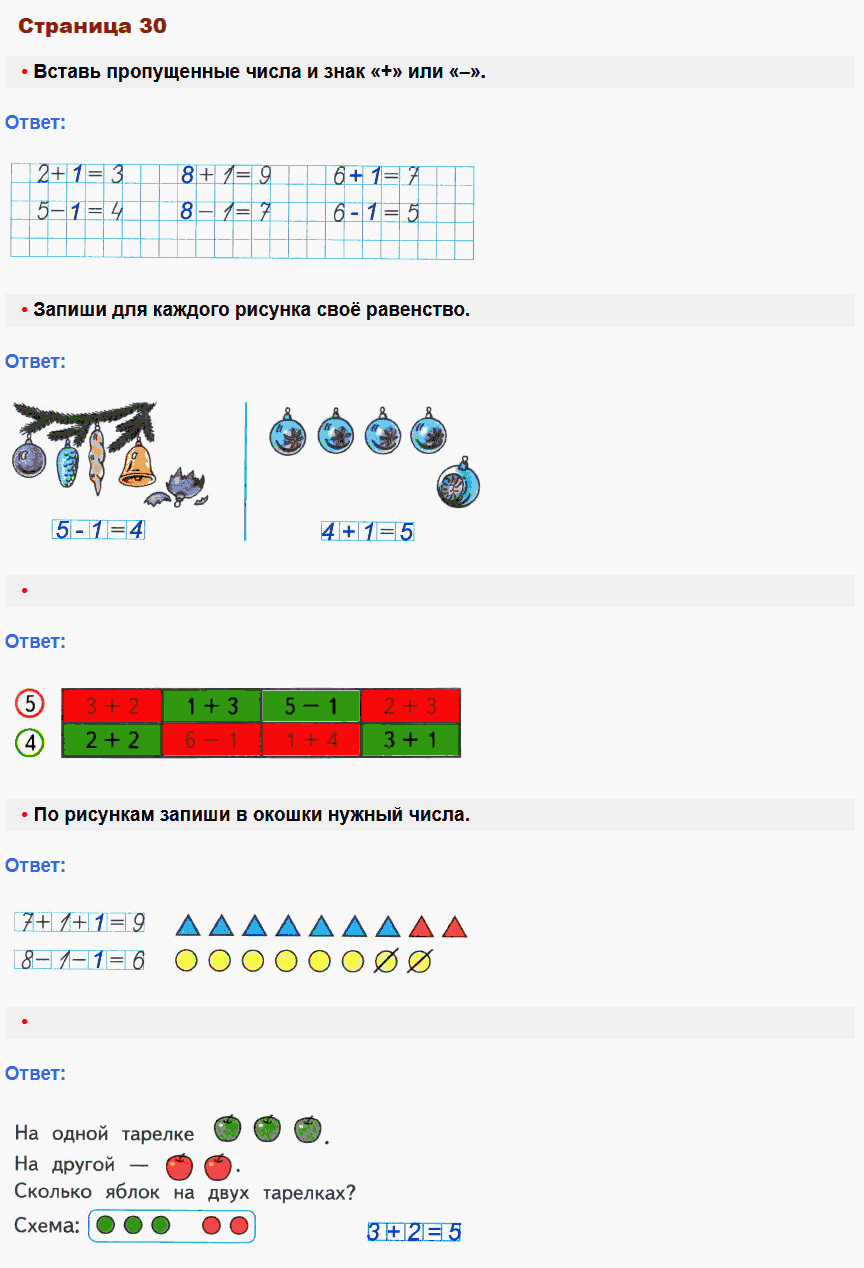 Математика 1 класс рабочая тетрадь Моро, Волкова стр 30