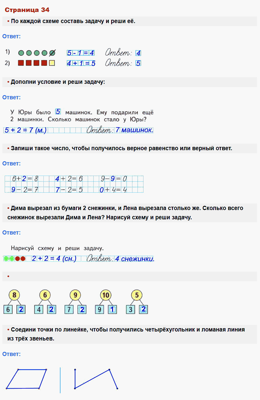 Математика 1 класс рабочая тетрадь Моро, Волкова стр 34