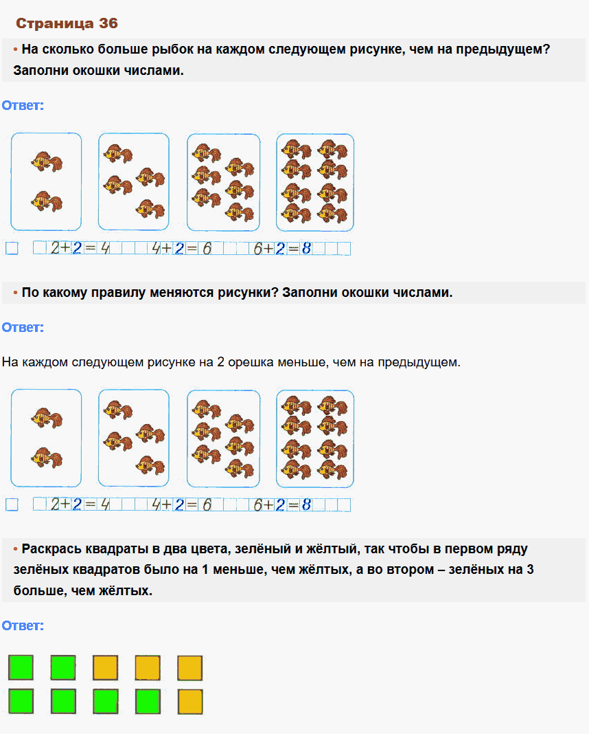 Математика 1 класс рабочая тетрадь Моро, Волкова стр 36