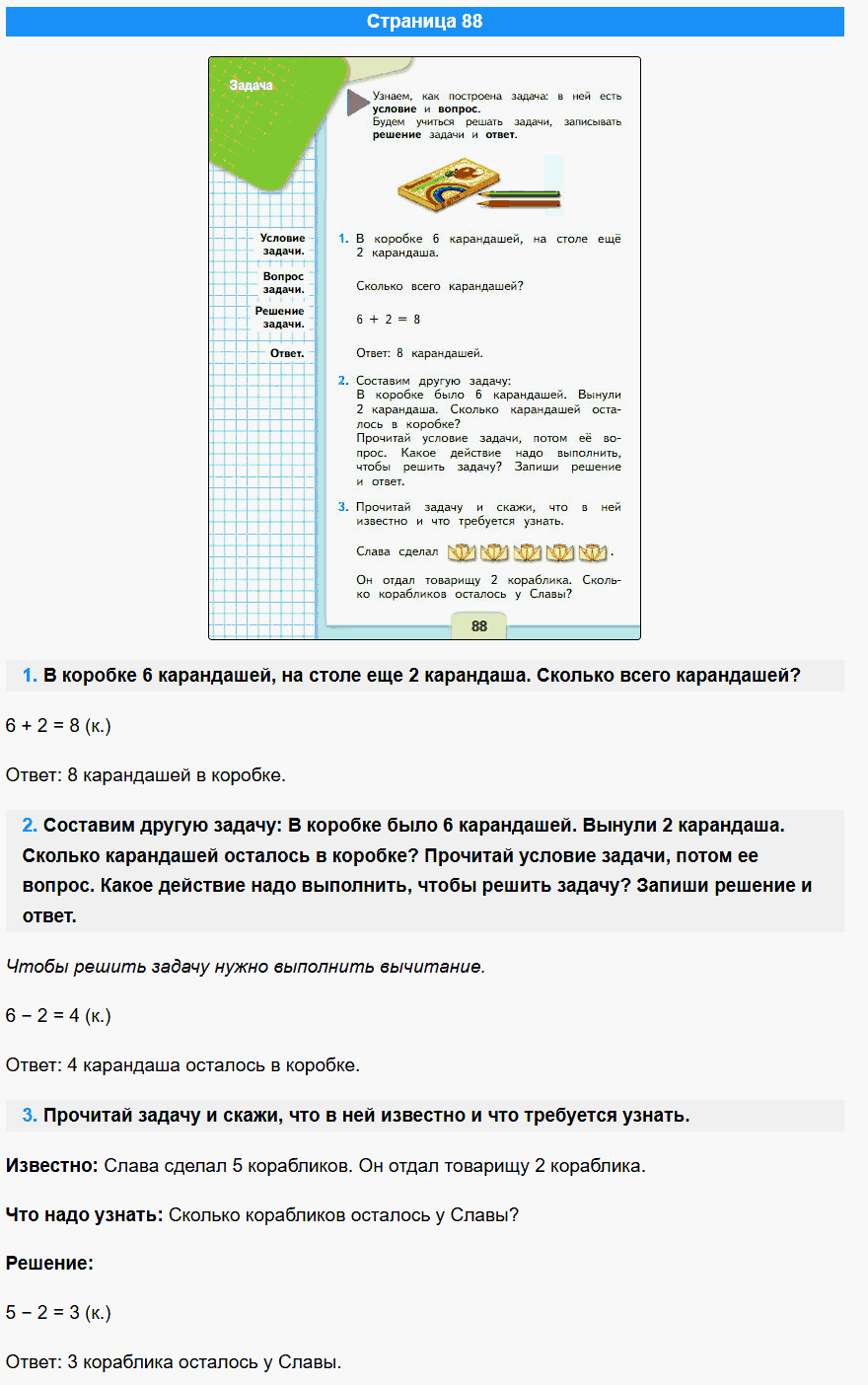 математика 1 класс моро учебник стр 88