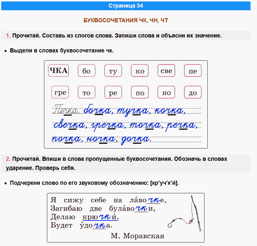 канакина русский язык 1 класс рабочая тетрадь стр 54