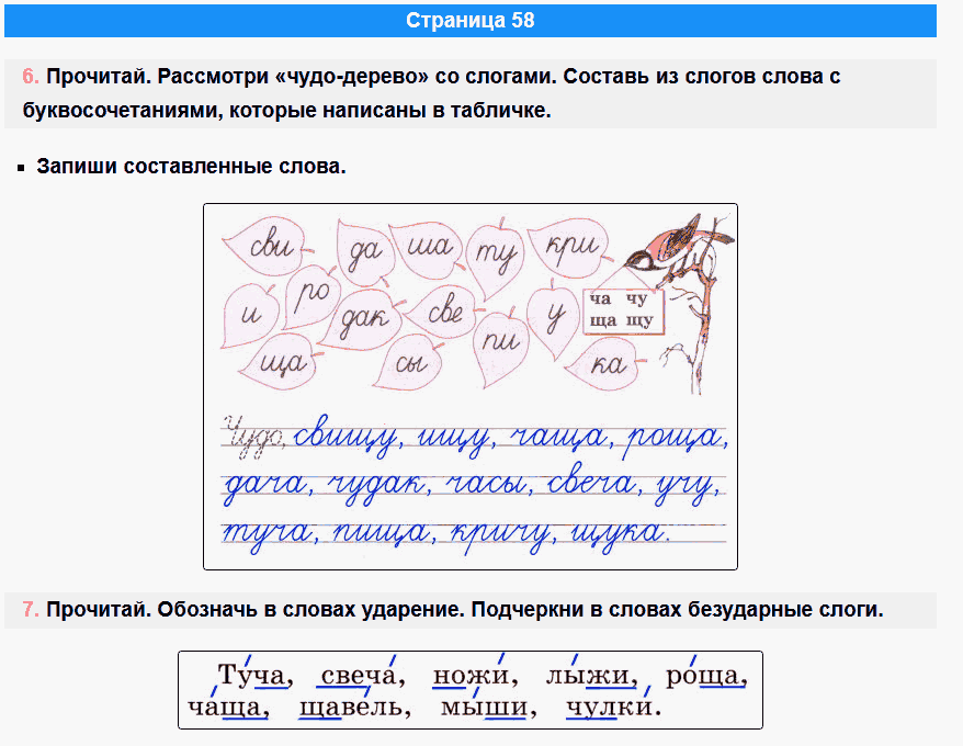 канакина русский язык 1 класс рабочая тетрадь стр 58